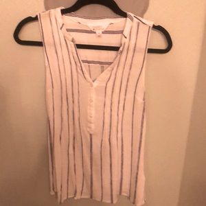 Navy striped sleeveless blouse.  Size M 100% rayon